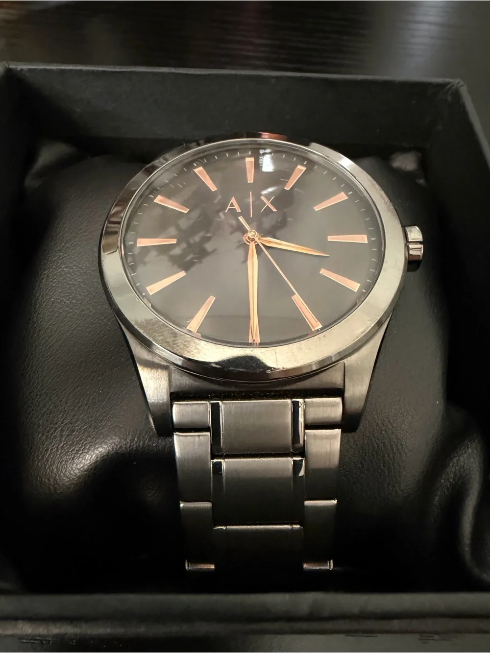 Armani Exchange Black Dial Watch with Rose Gold Accents